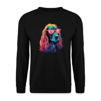 Retro Wave Afghan Hound Dog Shirt - Unisex Pullover - Schwarz - Vorne - Alina (178cm) & Michal (187cm)