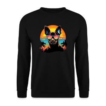 Retro Wave Basenji Dog Shirt - Unisex Pullover - Schwarz - Vorne - Alina (178cm) & Michal (187cm)