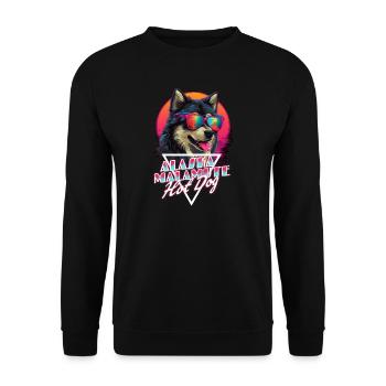 Retro Wave Alaska Malmute Hot Dog Shirt - Unisex Sweatshirt - black - Front - Alina (178cm) & Michal (187cm)