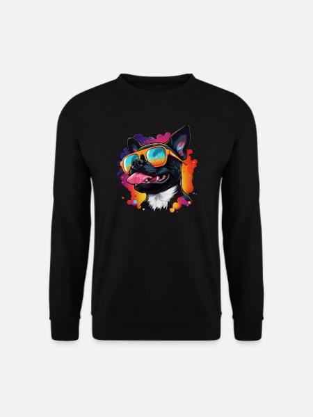 Retro Wave Boston Terrier Dog Shirt - Unisex Pullover - Schwarz