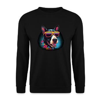 Retro Wave Bullterrier Dog Shirt - Unisex Pullover - Schwarz - Vorne - Alina (178cm) & Michal (187cm)