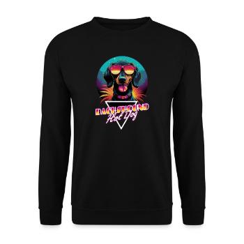 Retro Wave Dachshound Hot Dog Shirt - Unisex Pullover - Schwarz - Vorne - Alina (178cm) & Michal (187cm)