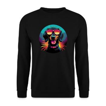 Retro Wave Dachshound Dog Shirt - Unisex Pullover - Schwarz - Vorne - Alina (178cm) & Michal (187cm)