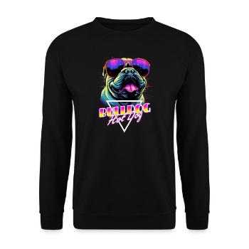 Retro Wave Bulldog Hot Dog Shirt - Unisex Pullover - Schwarz - Vorne - Alina (178cm) & Michal (187cm)