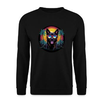 Retro Wave Cattledog Dog Shirt - Unisex Pullover - Schwarz - Vorne - Alina (178cm) & Michal (187cm)