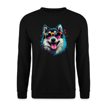 Retro Wave Black American Eskimo Dog Shirt - Unisex Sweatshirt - black - Front - Alina (178cm) & Michal (187cm)