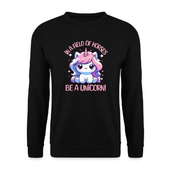 In a Field of Horses, be a Unicorn Child Shirt - Unisex Sweatshirt - black - Front - Alina (178cm) & Michal (187cm)
