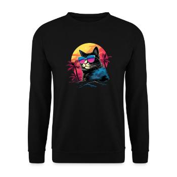 Retro Wave Japanese Bobtail Cat Shirt - Unisex Sweatshirt - black - Front - Alina (178cm) & Michal (187cm)