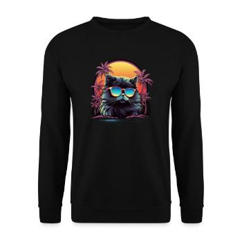 Chemise Retro Wave Chat Persan - Sweat-shirt Unisexe - noir - Devant - Alina (178cm) & Michal (187cm)