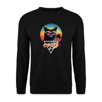 Retro Wave Cymric Cat Miami Shirt - Unisex Pullover - Schwarz - Vorne - Alina (178cm) & Michal (187cm)
