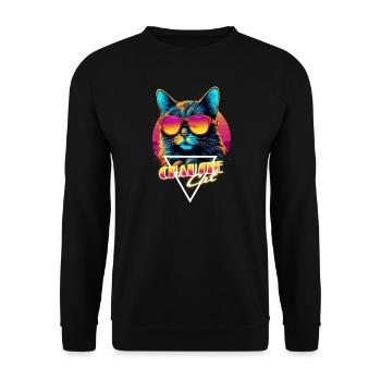 Chemise Retro Wave Chausie Cat Miami - Sweat-shirt Unisexe - noir - Devant - Alina (178cm) & Michal (187cm)