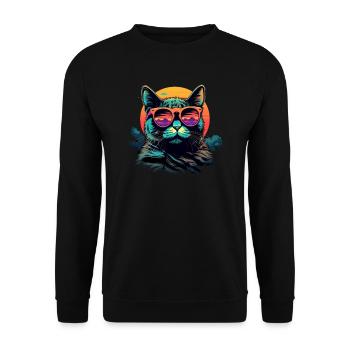 Retro Wave Chartreux Cat Shirt - Unisex Sweatshirt - black - Front - Alina (178cm) & Michal (187cm)