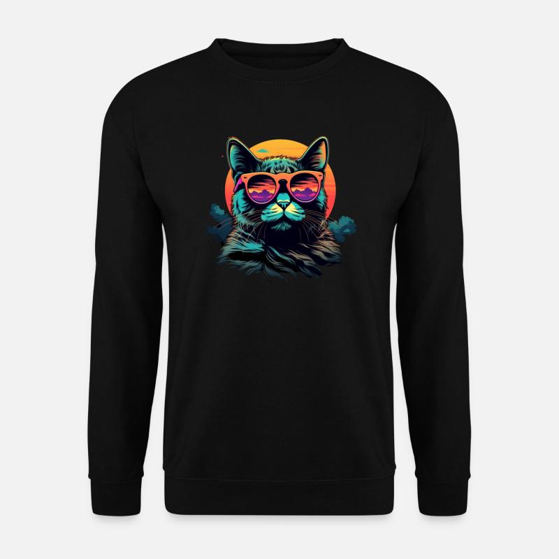 Retro Wave Chartreux Cat Shirt - Unisex Pullover - Schwarz