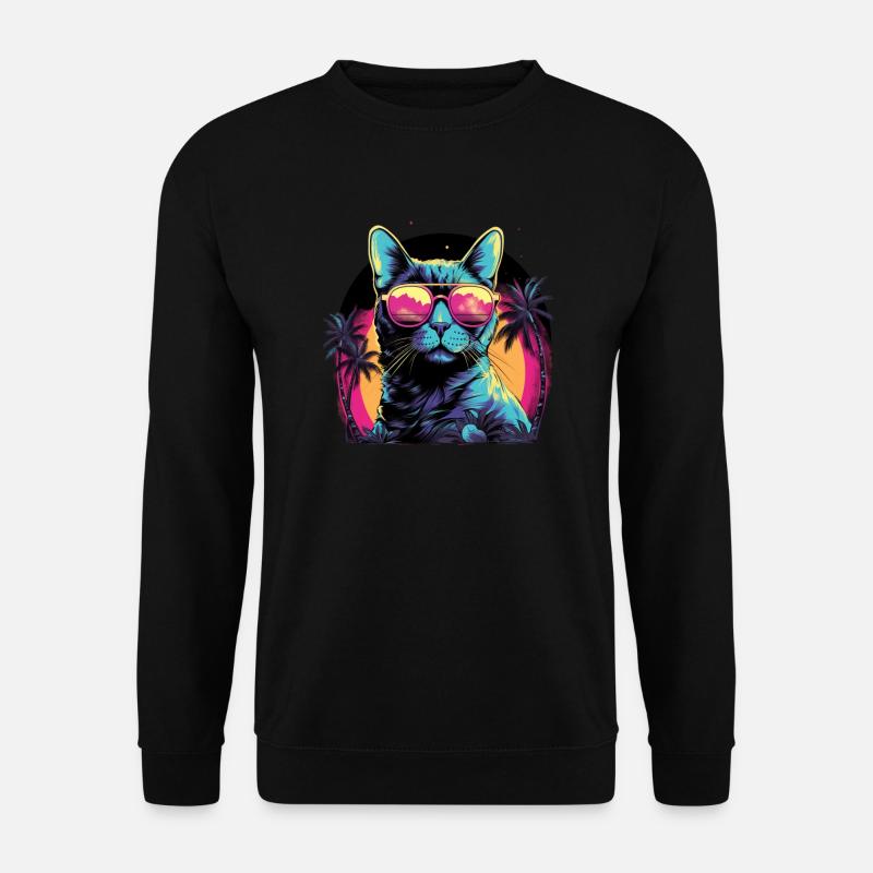 Retro Wave Egyptian Mau Cat Shirt - Unisex Sweatshirt - black
