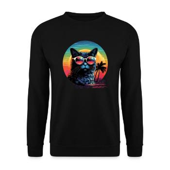 Chemise Retro Wave Cymric Cat - Sweat-shirt Unisexe - noir - Devant - Alina (178cm) & Michal (187cm)