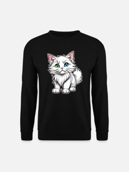 Chat blanc mignon avec des yeux différents - Sweat-shirt Unisexe - noir