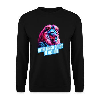 In the Jungle of Life, be the Lion - Unisex Sweatshirt - black - Front - Alina (178cm) & Michal (187cm)