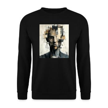 Abstraktes Gesicht - Abstrakter Kopf - Zerrisse - Unisex Pullover - Schwarz - Vorne - Alina (178cm) & Michal (187cm)