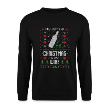 Ugly Christmas Weihnachten Wein Design - Unisex Pullover - Schwarz - Vorne - Alina (178cm) & Michal (187cm)