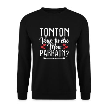 Tonton Veux tu être Mon Parrain? - Sweat-shirt Unisexe - noir - Devant - Alina (178cm) & Michal (187cm)