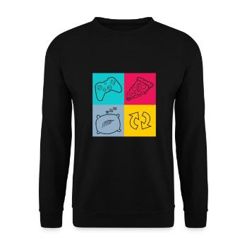 Gamer Routine Pizza - Unisex Pullover - Schwarz - Vorne - Alina (178cm) & Michal (187cm)