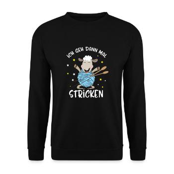 Lustiges Ich Geh Dann Mal Stricken Schaf Geschenk - Unisex Pullover - Schwarz - Vorne - Alina (178cm) & Michal (187cm)