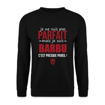 pas parfait mais barbu | barbe barbier poils - Sweat-shirt Unisexe - noir - Devant - Alina (178cm) & Michal (187cm)