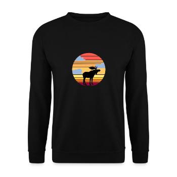 Sonnenuntergang Elch Tier - Unisex Pullover - Schwarz - Vorne - Alina (178cm) & Michal (187cm)