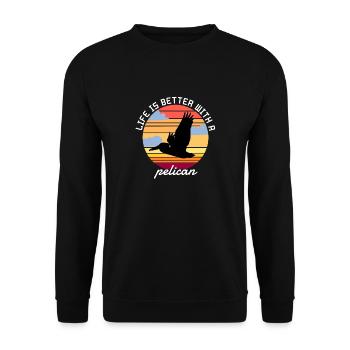 Life is better with a pelican - Unisex Pullover - Schwarz - Vorne - Alina (178cm) & Michal (187cm)