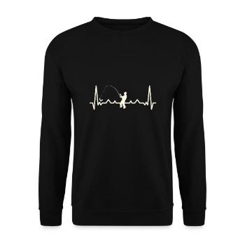 Heartbeat fishing over white - Unisex Sweatshirt - black - Front - Alina (178cm) & Michal (187cm)