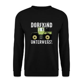 Dorfkind unterwegs - Unimog - MB Trac - Oldtimer - Unisex Pullover - Schwarz - Vorne - Alina (178cm) & Michal (187cm)