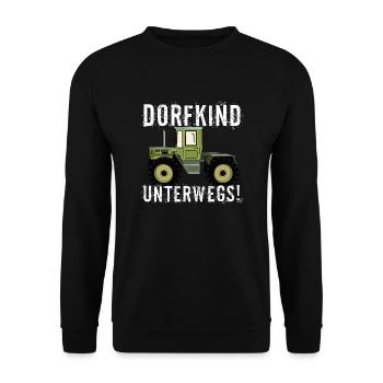 Dorfkind unterwegs - Unimog - MB Trac - Oldtimer - Unisex Pullover - Schwarz - Vorne - Alina (178cm) & Michal (187cm)