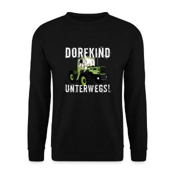 Dorfkind unterwegs - Unimog - MB Trac - Oldtimer - Unisex Pullover - Schwarz - Vorne - Alina (178cm) & Michal (187cm)
