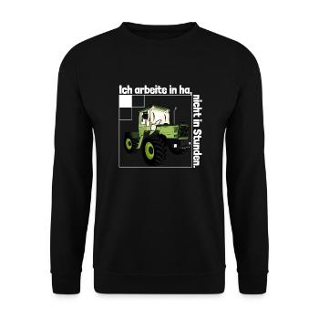 Ich arbeite in Hektar - Lohnarbeit Bauer MB Trac - Unisex Pullover - Schwarz - Vorne - Alina (178cm) & Michal (187cm)