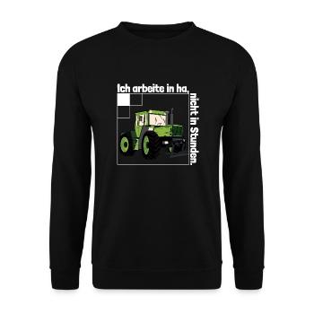 Ich arbeite in Hektar - Lohnarbeit Bauer MB Trac - Unisex Pullover - Schwarz - Vorne - Alina (178cm) & Michal (187cm)