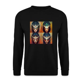 Alien woman collage motive - Unisex Pullover - Schwarz - Vorne - Alina (178cm) & Michal (187cm)