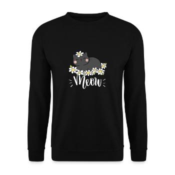 Chat mignon kawaii drôle avec des tournesols disant miaulement - Sweat-shirt Unisexe - noir - Devant - Alina (178cm) & Michal (187cm)