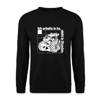 Ich arbeite in Hektar - Lohnarbeit Bauer Traktor - Unisex Pullover - Schwarz - Vorne - Alina (178cm) & Michal (187cm)