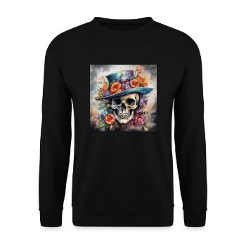 TÊTE DE MORT AU CHAPEAU FLEURI - Sweat-shirt Unisexe - noir - Devant - Alina (178cm) & Michal (187cm)