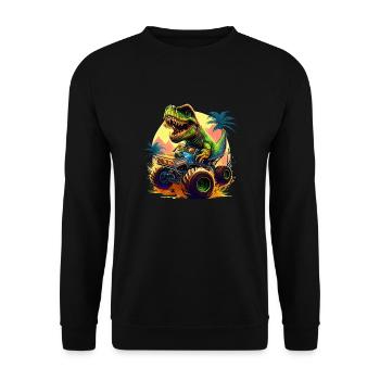 T Rex fährt Monster Truck - Unisex Pullover - Schwarz - Vorne - Alina (178cm) & Michal (187cm)