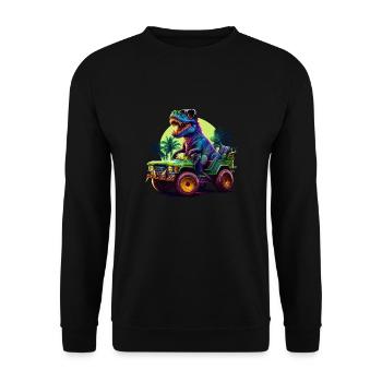 T Rex fährt Monster Truck - Unisex Pullover - Schwarz - Vorne - Alina (178cm) & Michal (187cm)
