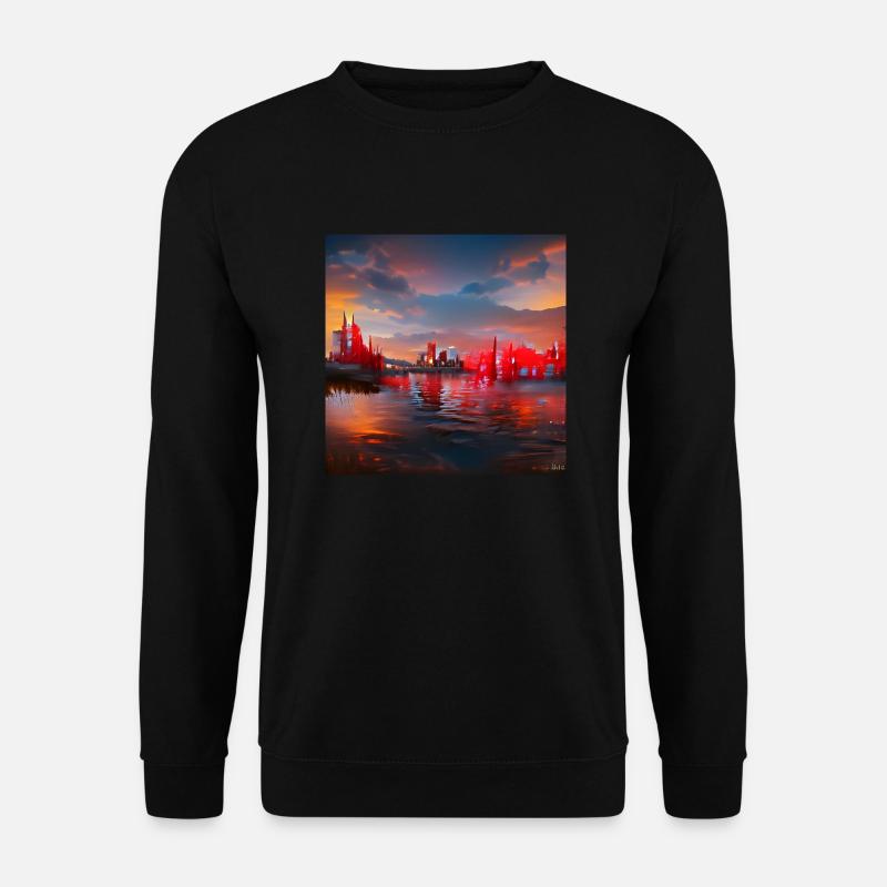 Cityskyline am Wasser bei Sonnenuntergang - Unisex Pullover - Schwarz