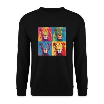 LION POP ART - Unisex Sweatshirt - black - Front - Alina (178cm) & Michal (187cm)