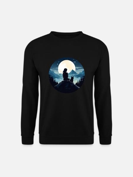 Junge Frau und ihr Wolf - Unisex Pullover - Schwarz
