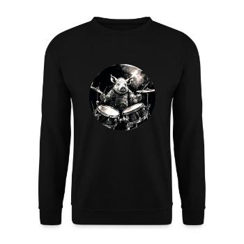 A Pig playing drums - Unisex Sweatshirt - black - Front - Alina (178cm) & Michal (187cm)