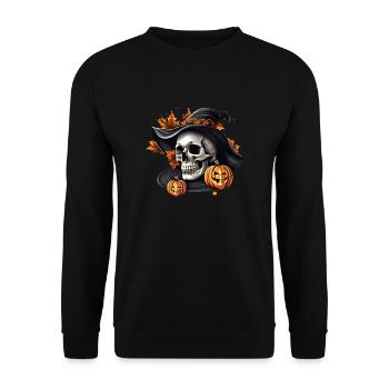 Skull with pumpkins - Unisex Sweatshirt - black - Front - Alina (178cm) & Michal (187cm)