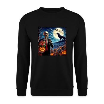 Squelette halloween et loup hurlant à la lune - Sweat-shirt Unisexe - noir - Devant - Alina (178cm) & Michal (187cm)