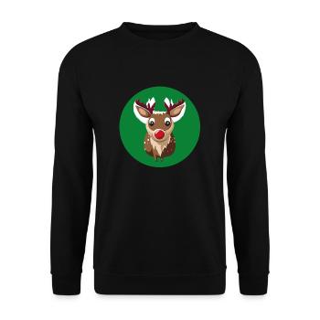 Rentier Rudolph Weihnachtspullover - Unisex Pullover - Schwarz - Vorne - Alina (178cm) & Michal (187cm)