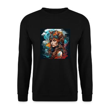 Wikinger Schildmaid im Kunst Design, Wikinger Fans - Unisex Pullover - Schwarz - Vorne - Alina (178cm) & Michal (187cm)