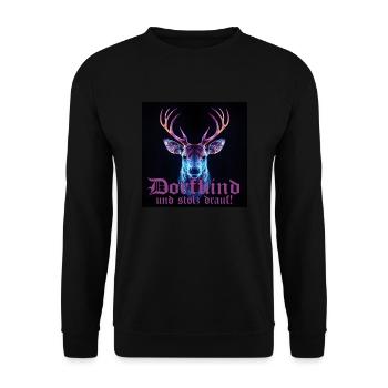 Deer for proud village children Village festival traditional costume - Unisex Sweatshirt - black - Front - Alina (178cm) & Michal (187cm)